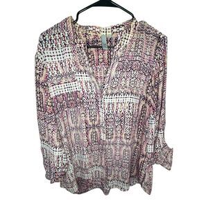 KUT From The Kloth Geometric Patterned Long Sleeve Button Up Blouse